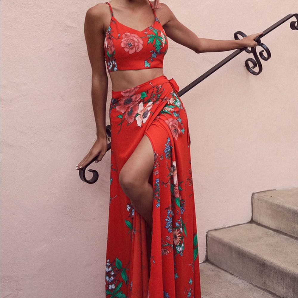 Two piece Red Floral Prom/Ball Dress
